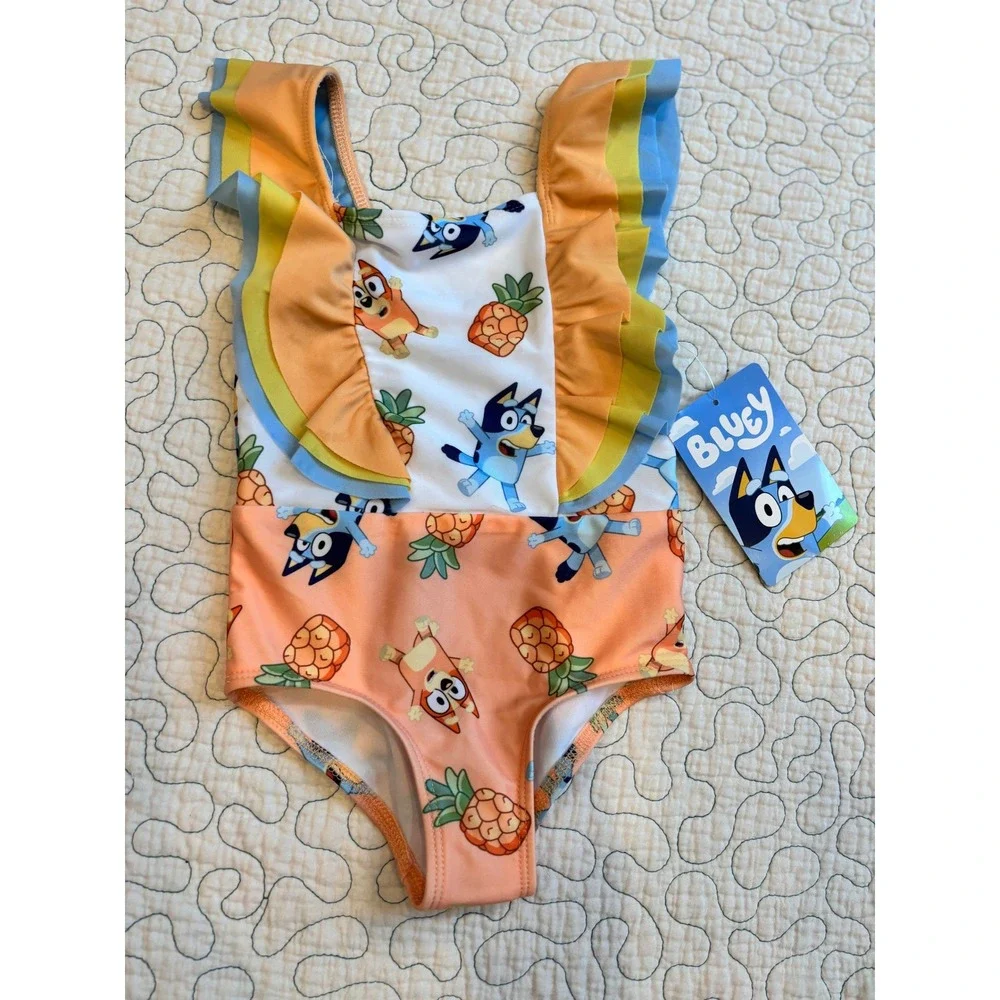 Bluey Bingo Pineapple Ruffle One Piece Swimsuit Girls 2T